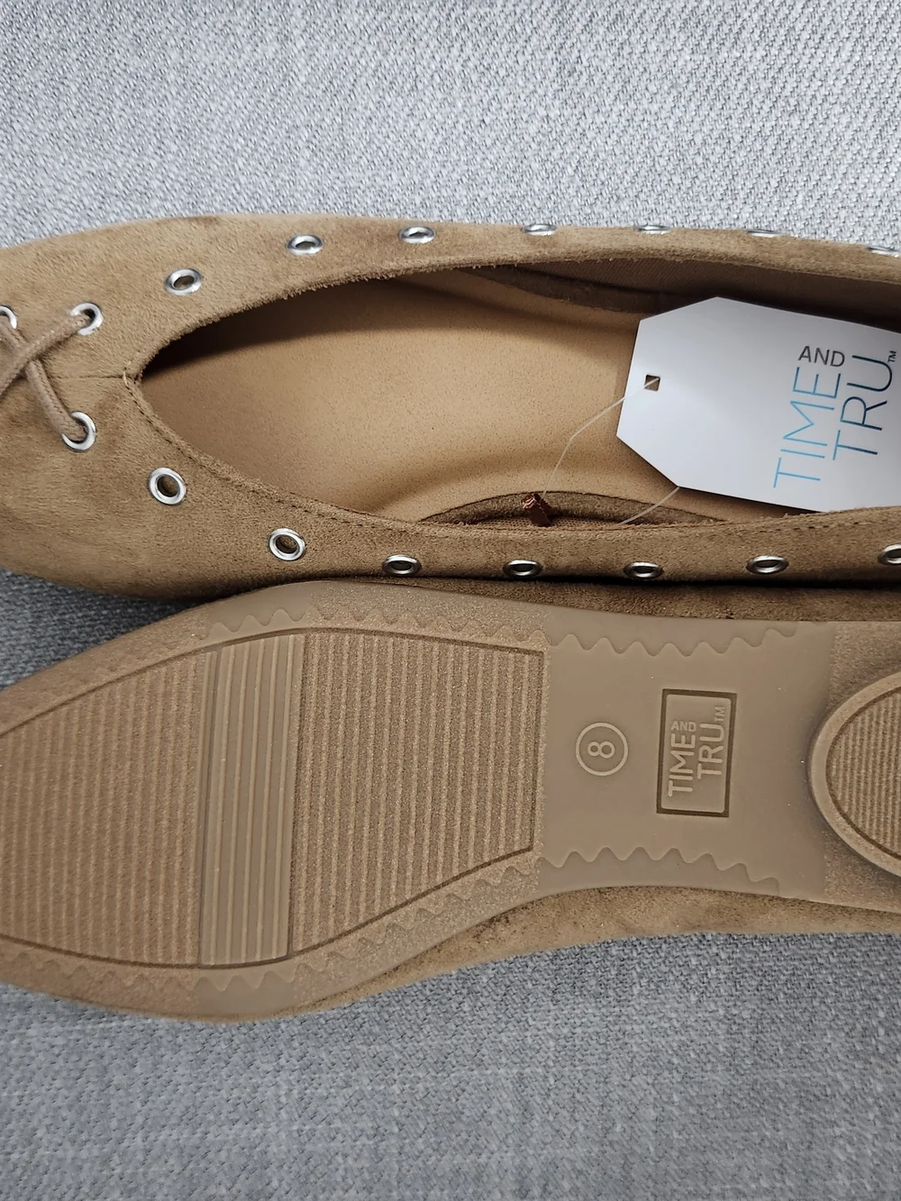 Time and Tru Tan Suede-Look Lace-Up Ballet Flats